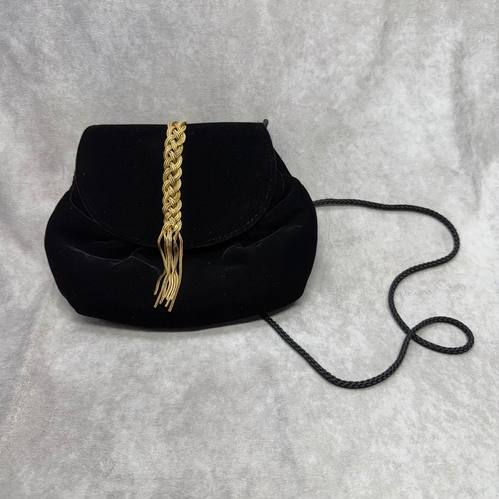 Partners Mervyns Evening Bag Womens Small Black Velvet Gold Tassel Crossbody